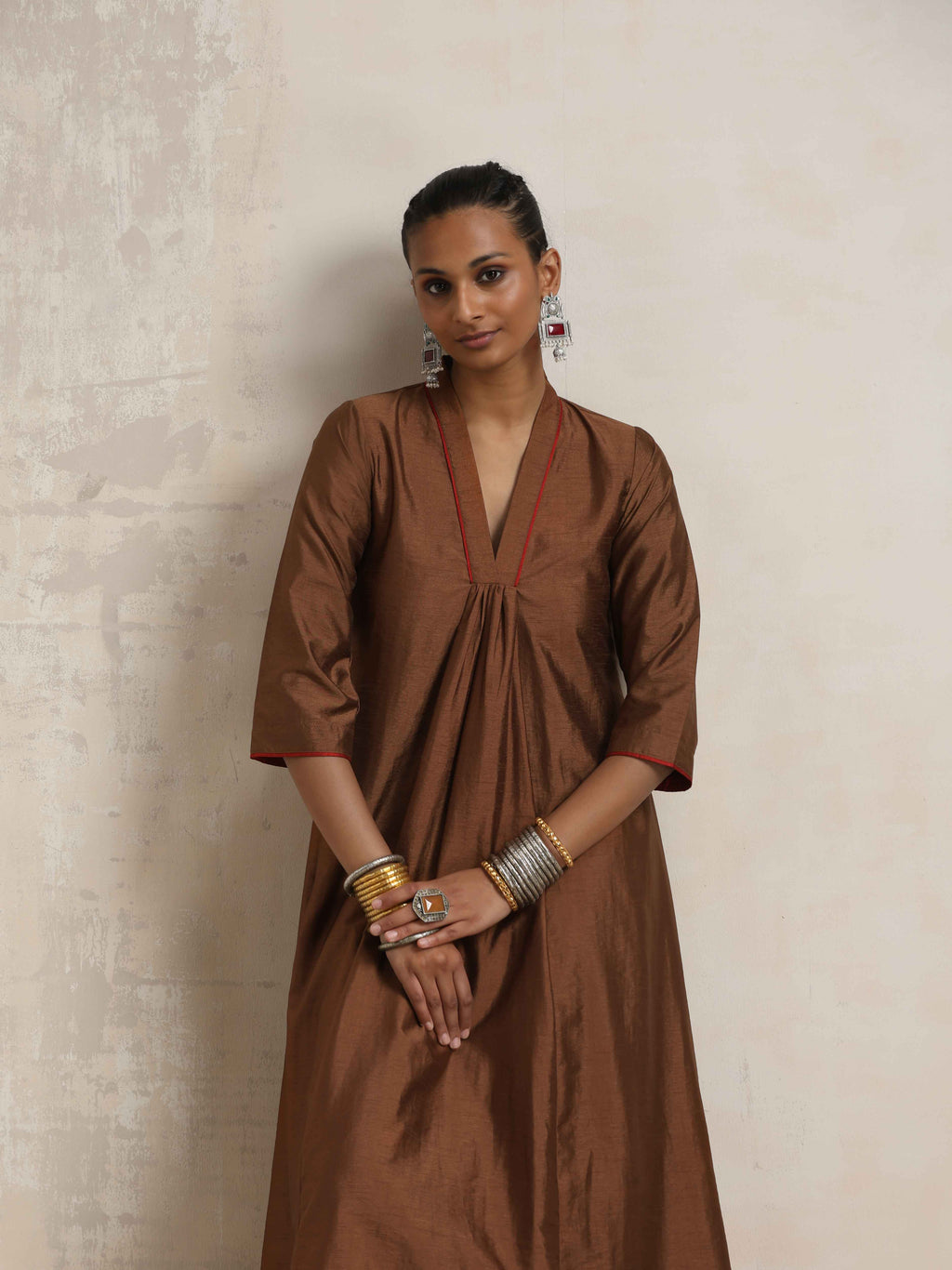 trueBrowns Brown Silk Kurta Set | Grocsy