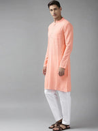 Fabmade Men Peach Cotton Linen Kurta Pyjama | Grocsy