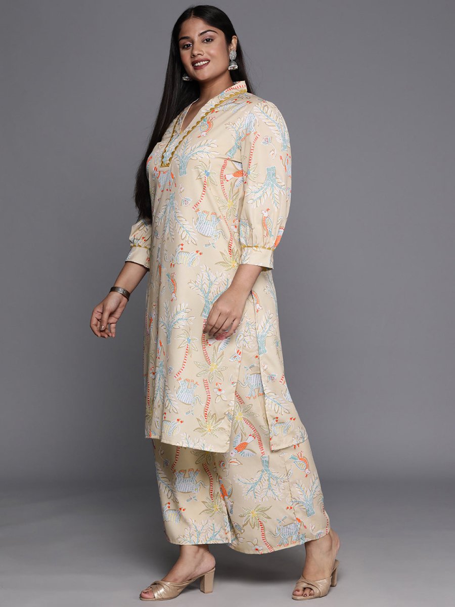 Ahalyaa Women Plus Size Printed Regular Gotta Patti Kurta with Palazzos | Grocsy