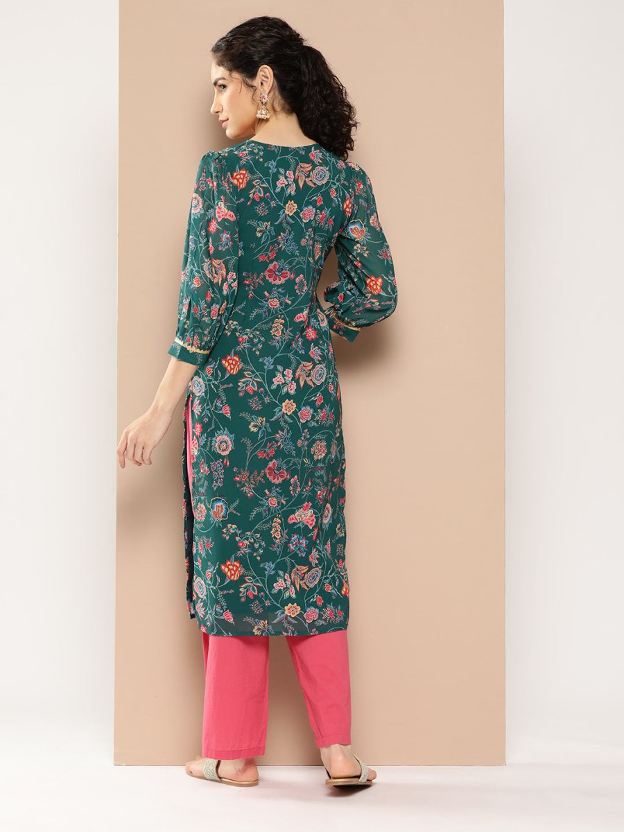 Ahalyaa Women Floral Printed Gotta Patti Floral Georgette Kurta | Grocsy