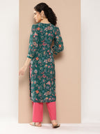 Ahalyaa Women Floral Printed Gotta Patti Floral Georgette Kurta | Grocsy