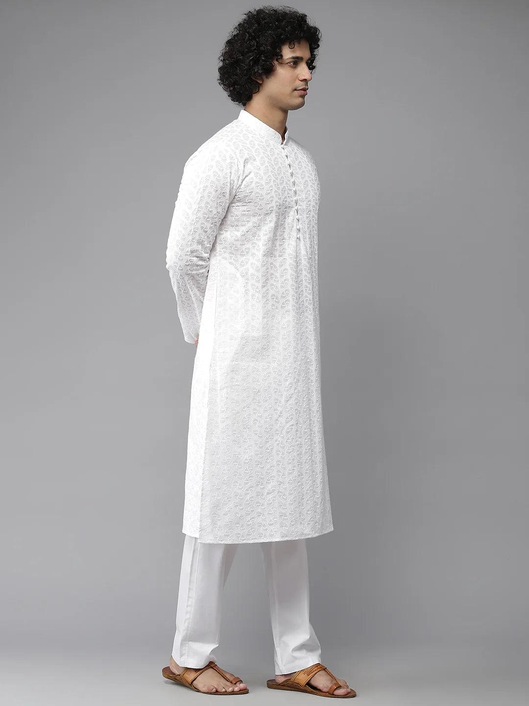 Fabmade Elegant Chikankari Embroidered Straight Kurta With Pyjama | Grocsy