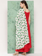 InWeave Women's Red Strappy Set W White Pink Lotus Cr Duptta | Grocsy