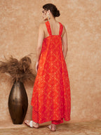 InWeave Women's Orange S Print Twisted Neckline Kurta Pant Set | Grocsy