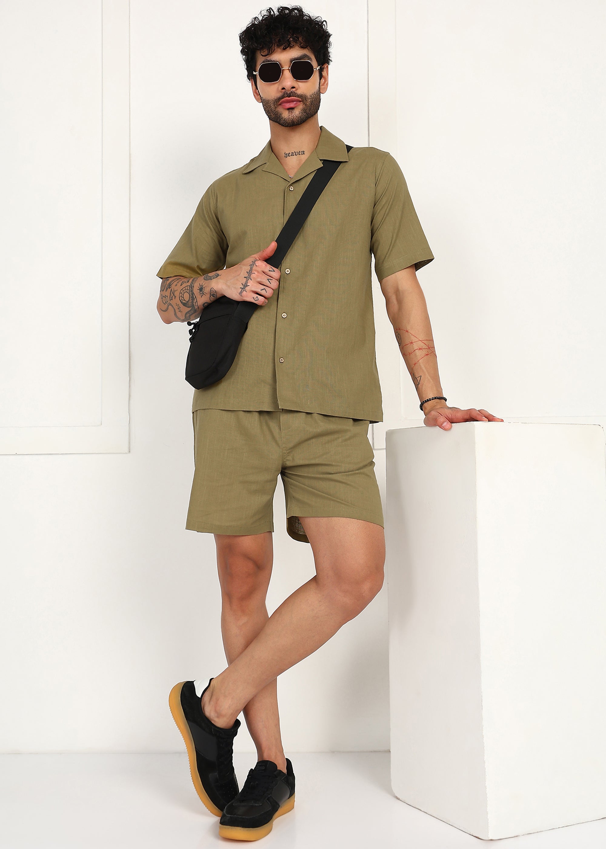Fabmade Khaki Ease Linen Co-Ord Set | Grocsy