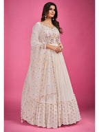 Myra White Pure Georgette Embroidered Gown | Grocsy