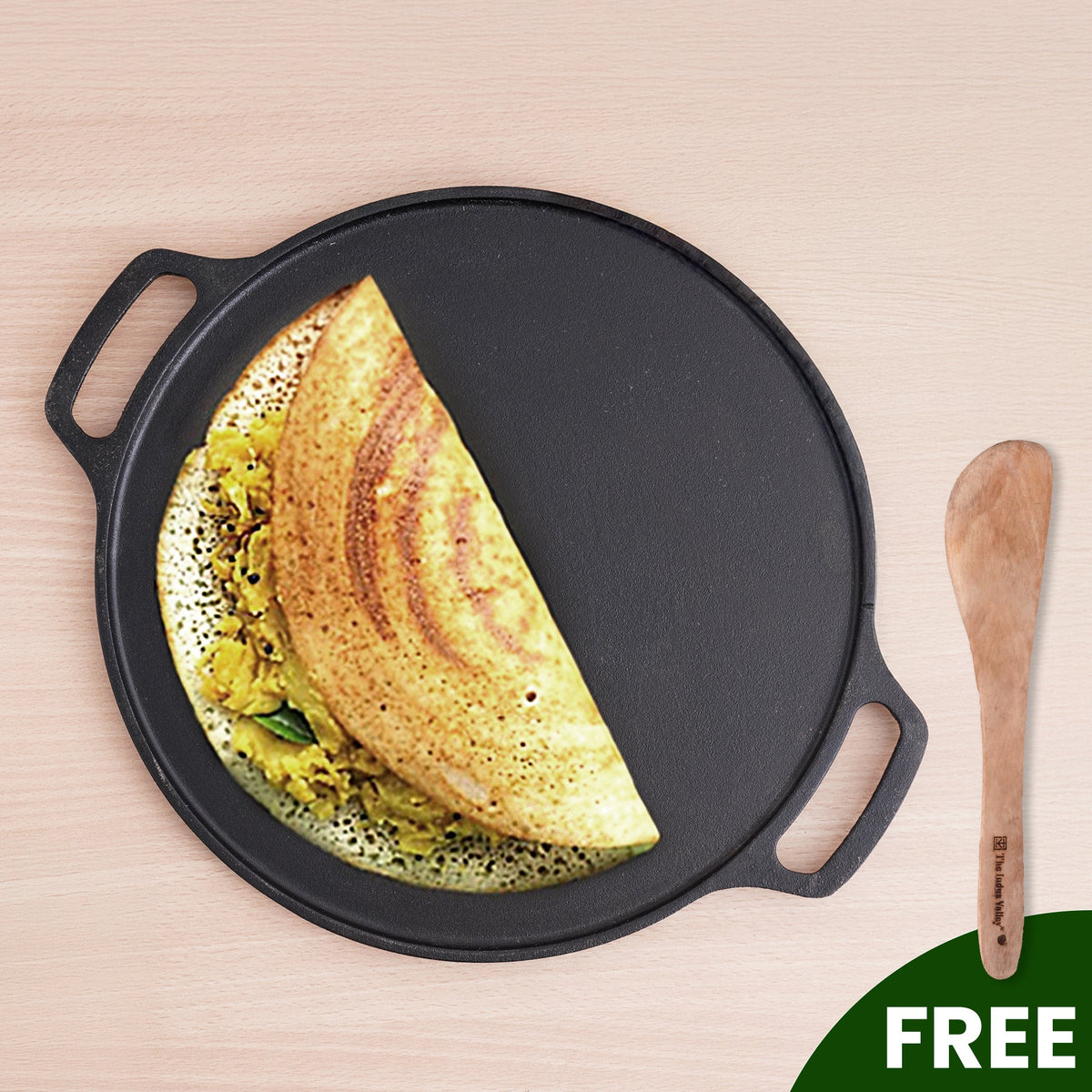 The Indus Valley CASTrong Cast Iron Roti/Dosa Tawa, Pre-seasoned, Nonstick, 100% Pure, Toxin-free, Gas & Induction,Spatula, 30.2cm, 2.4kg | Grocsy