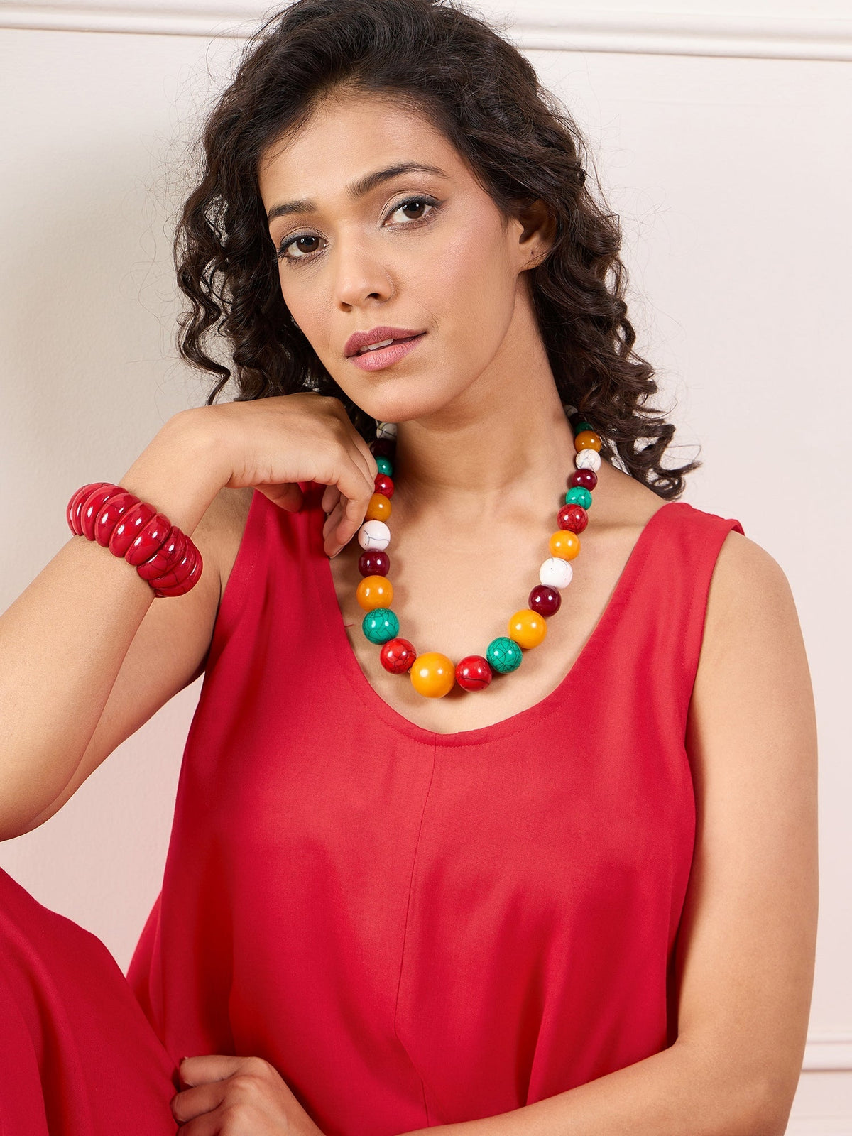 InWeave Red Round Sleeveless Jumpsuit | Grocsy