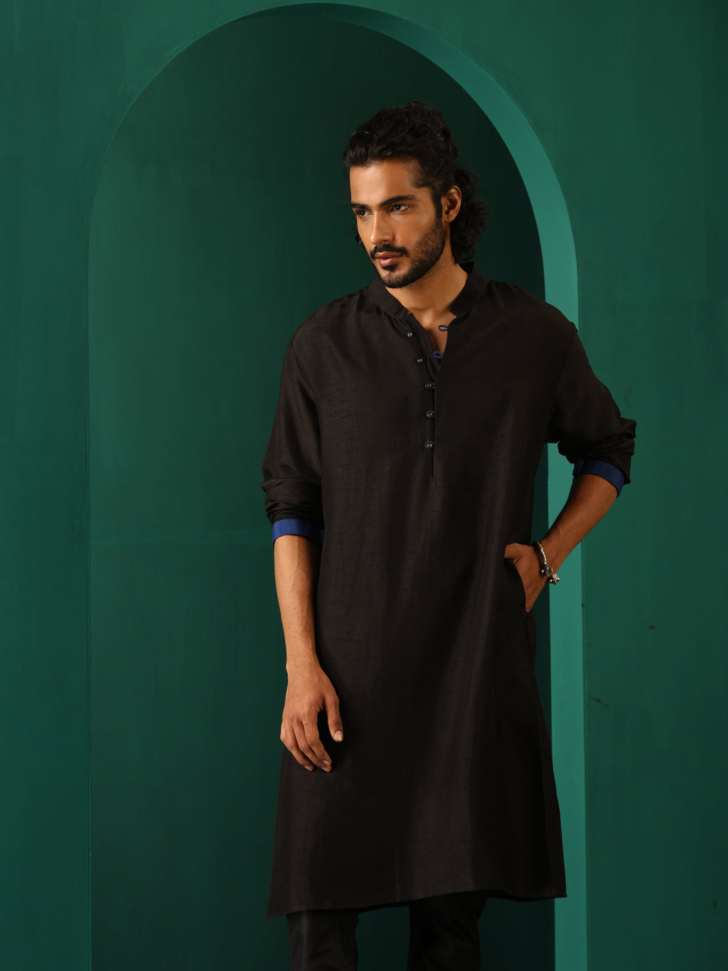 trueBrowns Men's Black Silk Long Kurta | Grocsy
