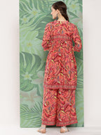 InWeave Women's Peach Camelia Printed Ethnic Kurta Set | Grocsy