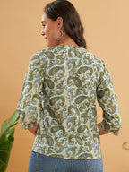 InWeave Women's Sage Green Paisley Print Top | Grocsy