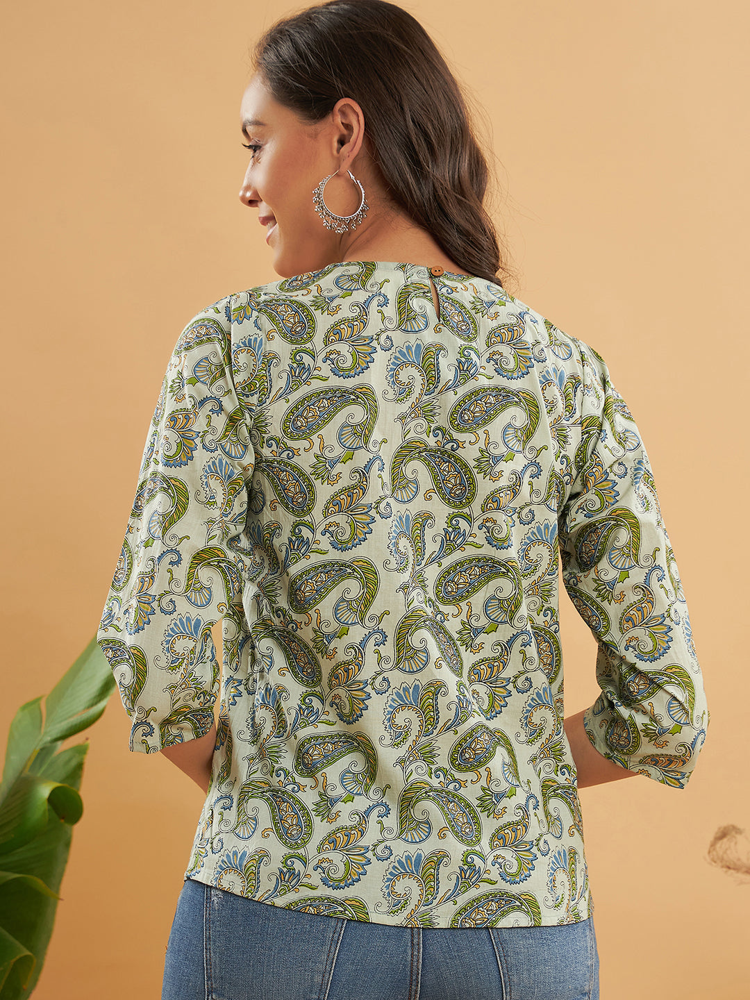 InWeave Women's Sage Green Paisley Print Top | Grocsy