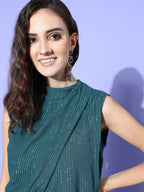 InWeave Women's Teal Lurex Tie Up Top | Grocsy
