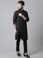 Even Apparels Black Sherwani Kurta With Asymetrical Cut | Grocsy