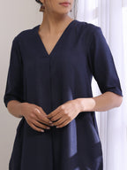 trueBrowns Blue Slub High Slit Kurta Pant Set | Grocsy