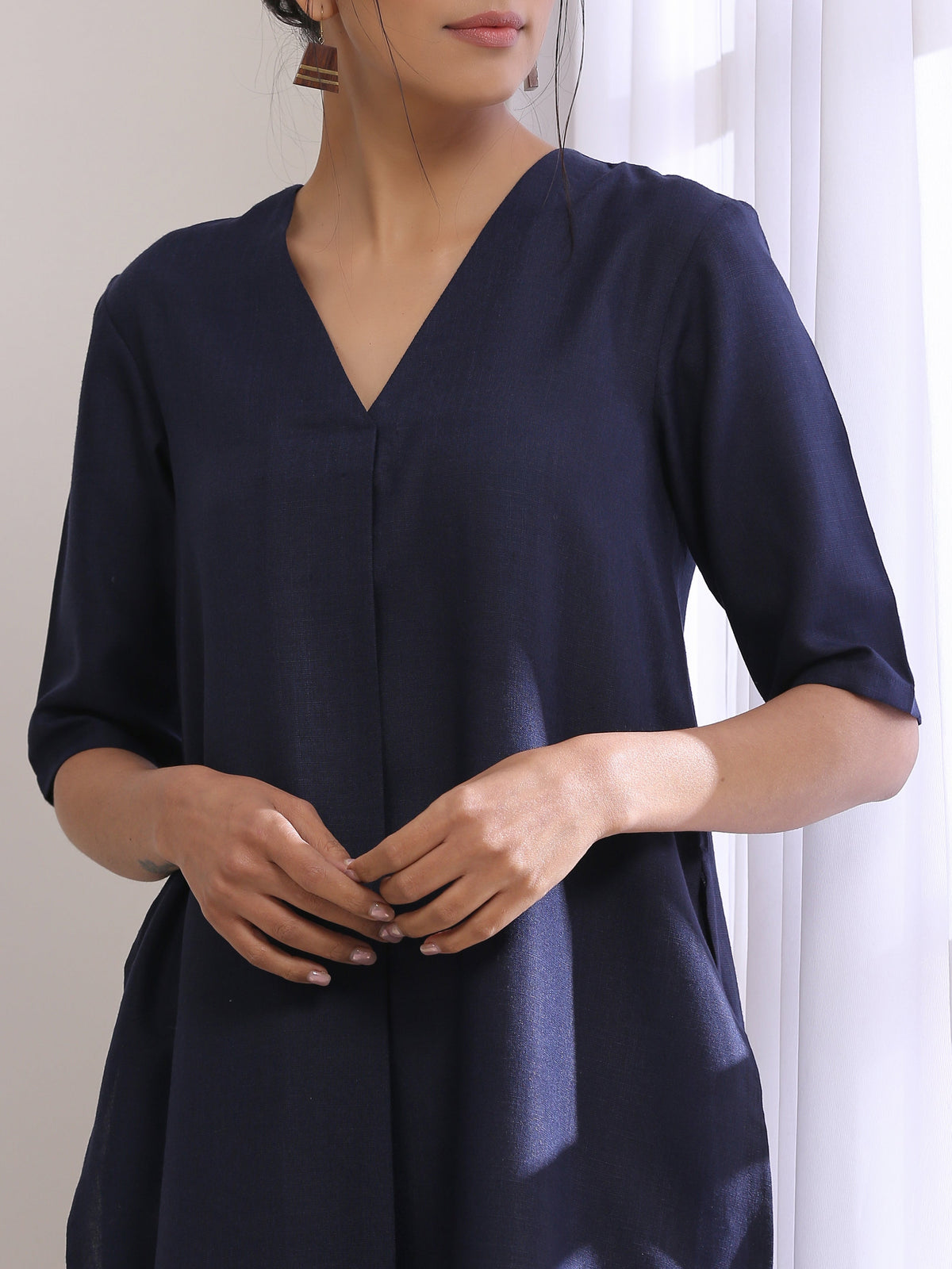 trueBrowns Blue Slub High Slit Kurta Pant Set | Grocsy