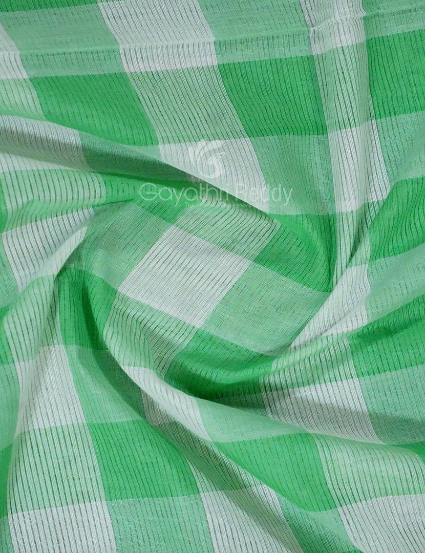 Cream And Green Colored With Checks Pure Mangalgiri Cotton Saree By Gayathri Reddy Designer Studio | Grocsy