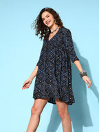 InWeave Women's Black Ethnic Motif Short Dress | Grocsy