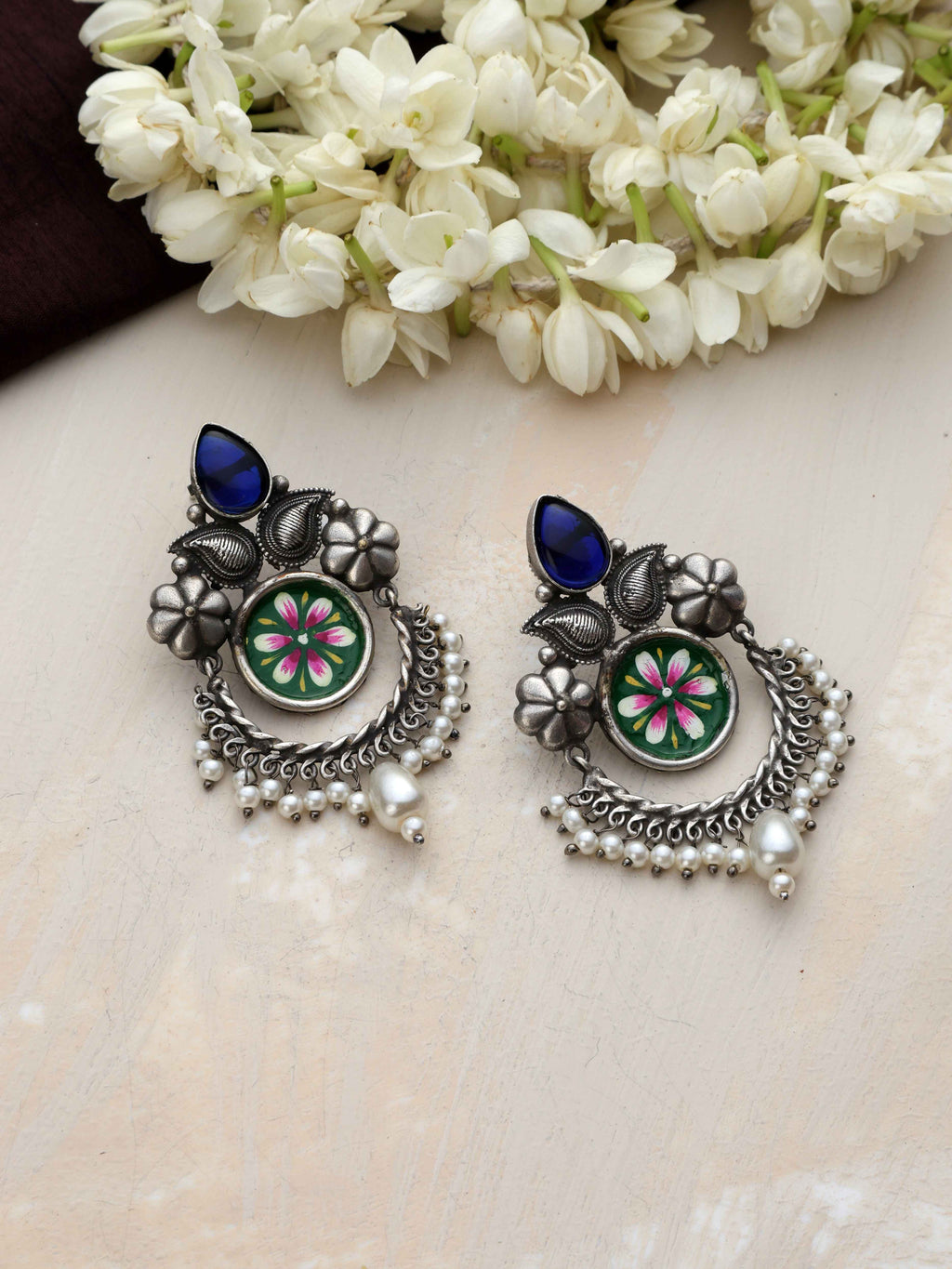 trueBrowns Silver Tone Handpainted Earrings | Grocsy