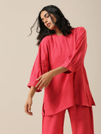trueBrowns Bright Pink Slub Texture Baggy Sleeve Co-Ord Set | Grocsy