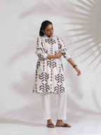 trueBrowns White Cotton Stripe Print Kurta Co-ord Set | Grocsy
