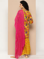 KSUT (House of Varanga) Yellow & Pink Floral Printed Kurta with Gota Work With Sharara & Dupatta | Grocsy