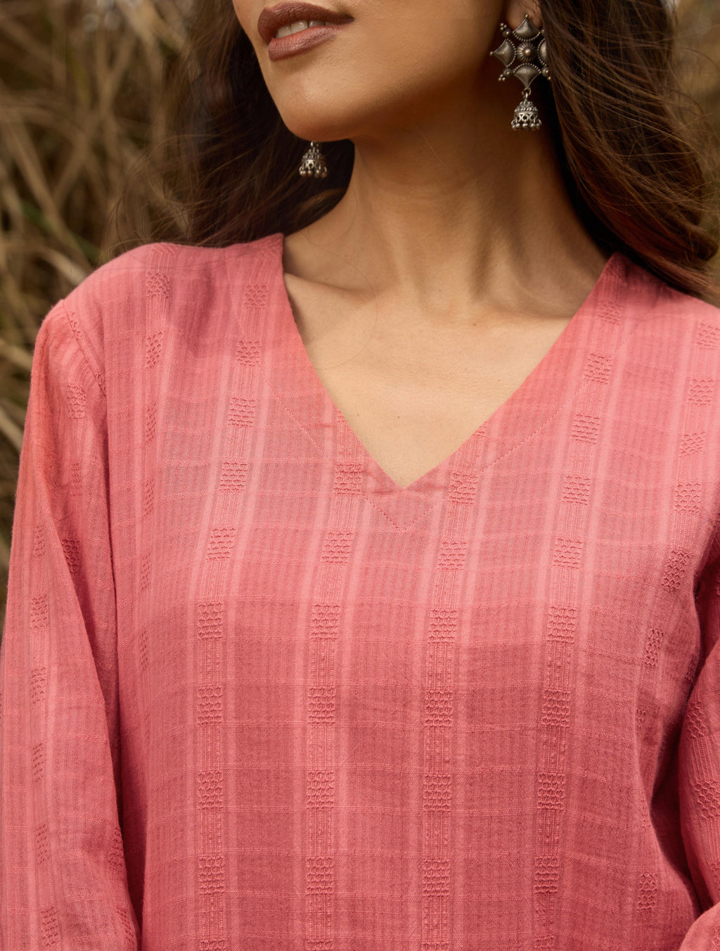 trueBrowns Coral Cotton Dobby Relaxed Co-ord Set | Grocsy