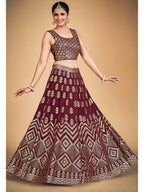Myra Maroon Georgette Real Georgette Lehenga Choli | Grocsy