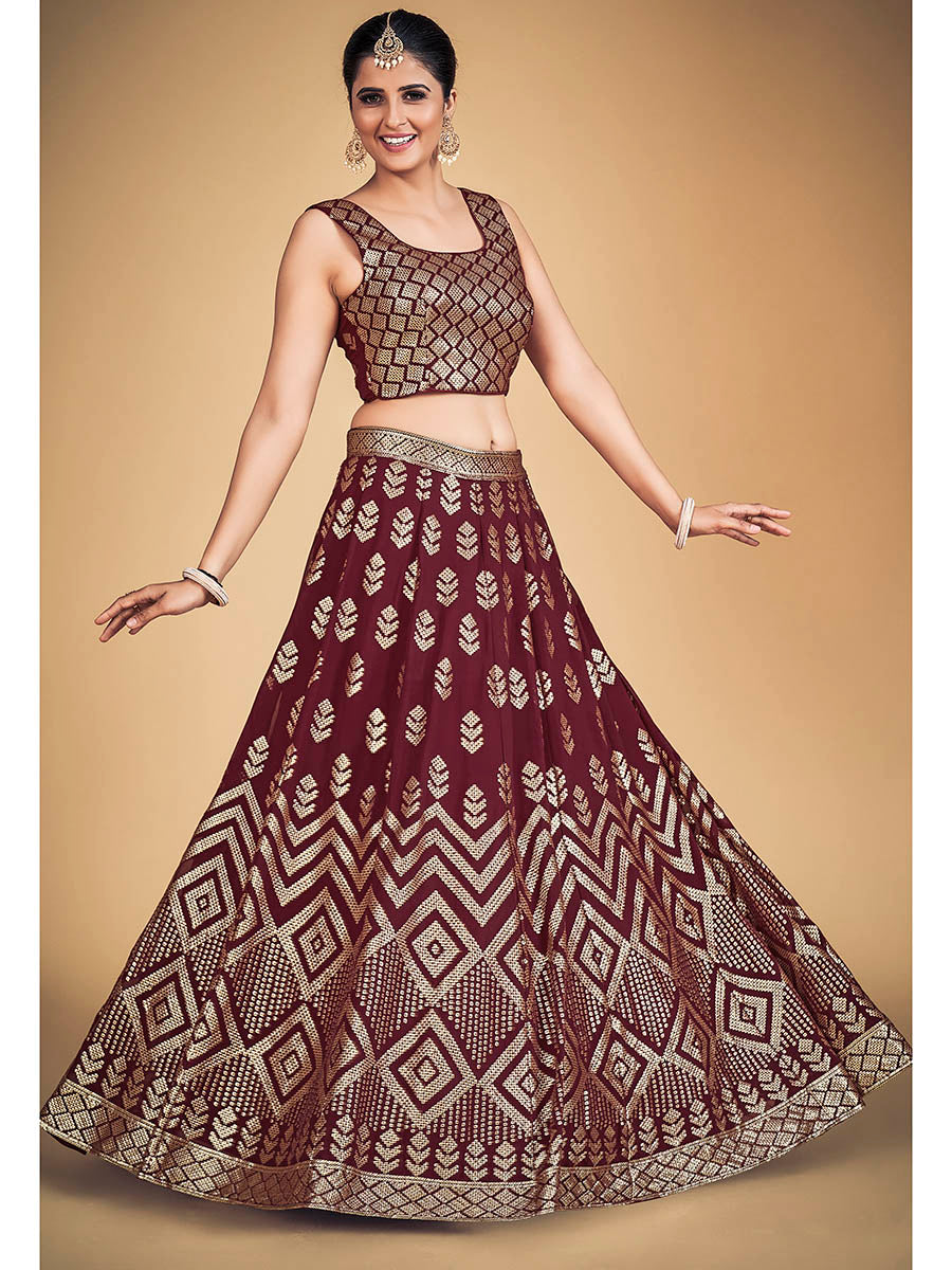 Myra Maroon Georgette Real Georgette Lehenga Choli | Grocsy