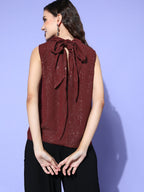 InWeave Women's Maroon Lurex Tie Up Top | Grocsy