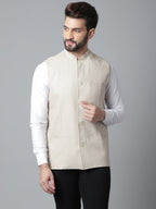 Even Apparels Men's Cream Nehru Jacket With Welt Pockets | Grocsy