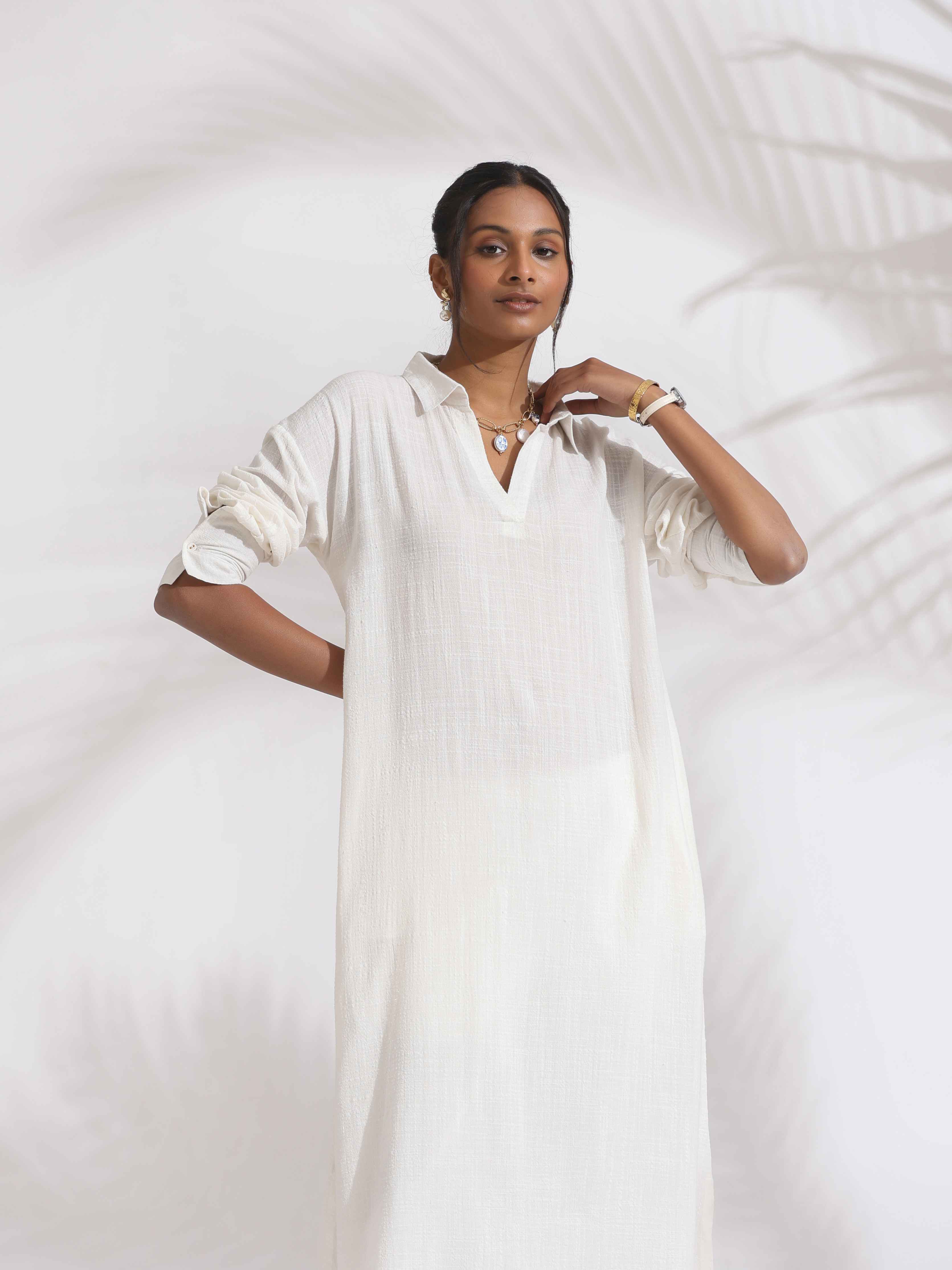 trueBrowns White Cotton A-line Kurta Set | Grocsy
