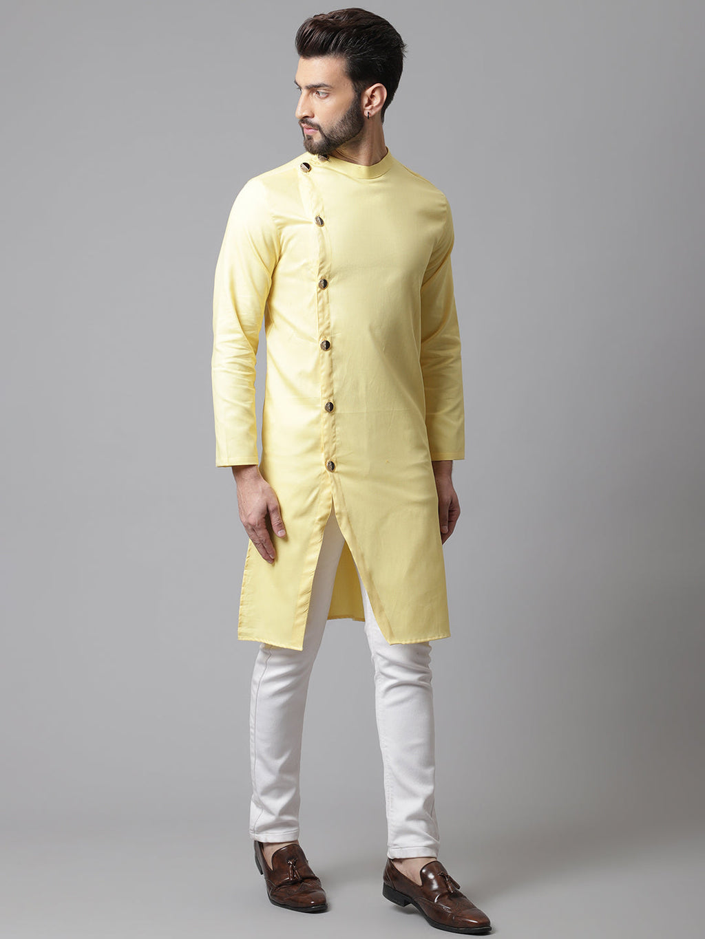 Even Apparels Yellow Sherwani Kurta With Asymetrical Cut | Grocsy