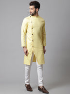 Even Apparels Yellow Sherwani Kurta With Asymetrical Cut | Grocsy