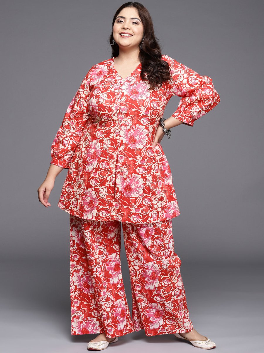 Ahalyaa Women Plus Size Printed Cotton Tunic with Palazzos | Grocsy