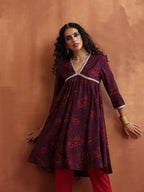 trueBrowns Purple Floral Print Anarkali Kurta Co-ord Set | Grocsy