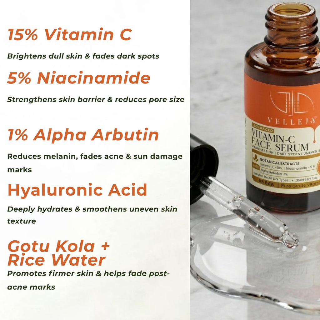 Velleja 15% Vitamin C Brightening Serum | Advanced Dark Spot & Pigmentation Corrector | Grocsy
