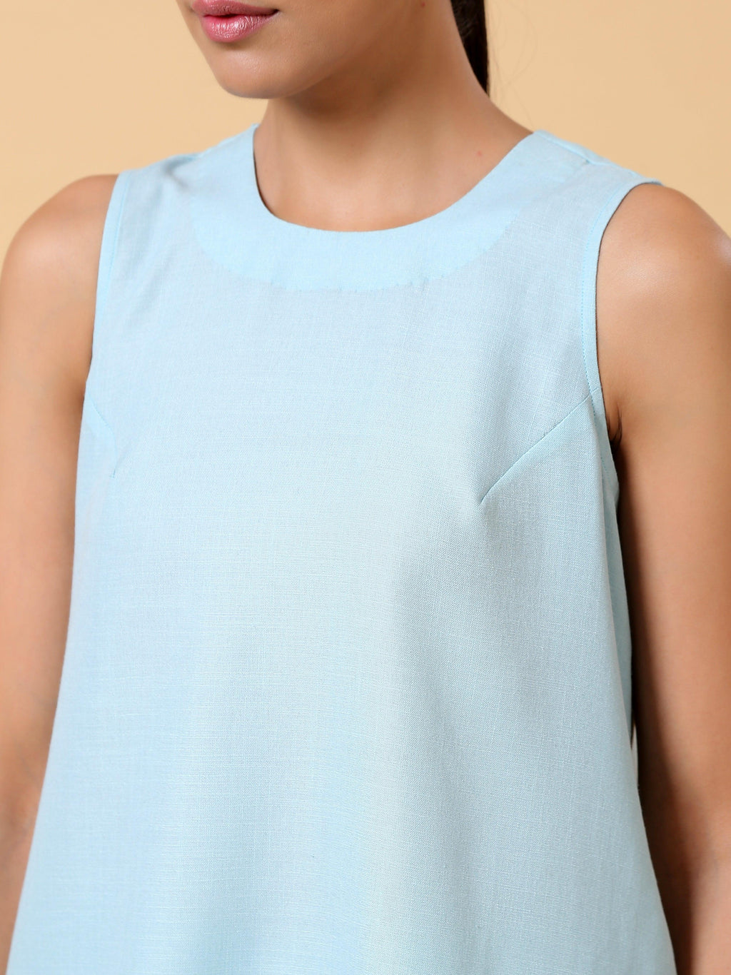 trueBrowns Cotton Linen Light Blue Sleeveless Co-Ord Set | Grocsy