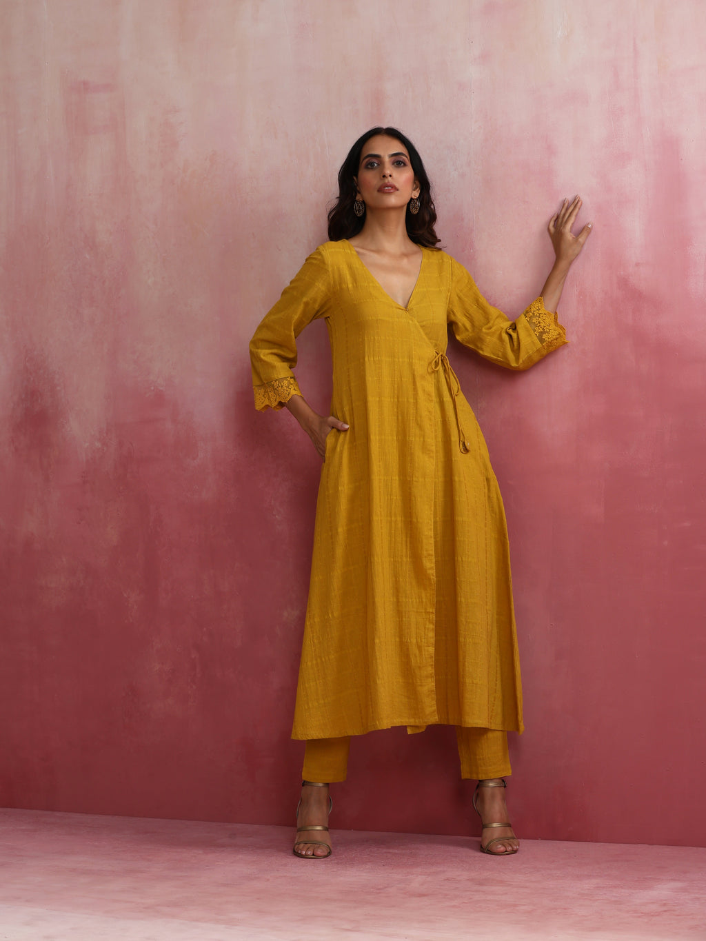 trueBrowns Mustard Cotton Dobby Kurta Set | Grocsy