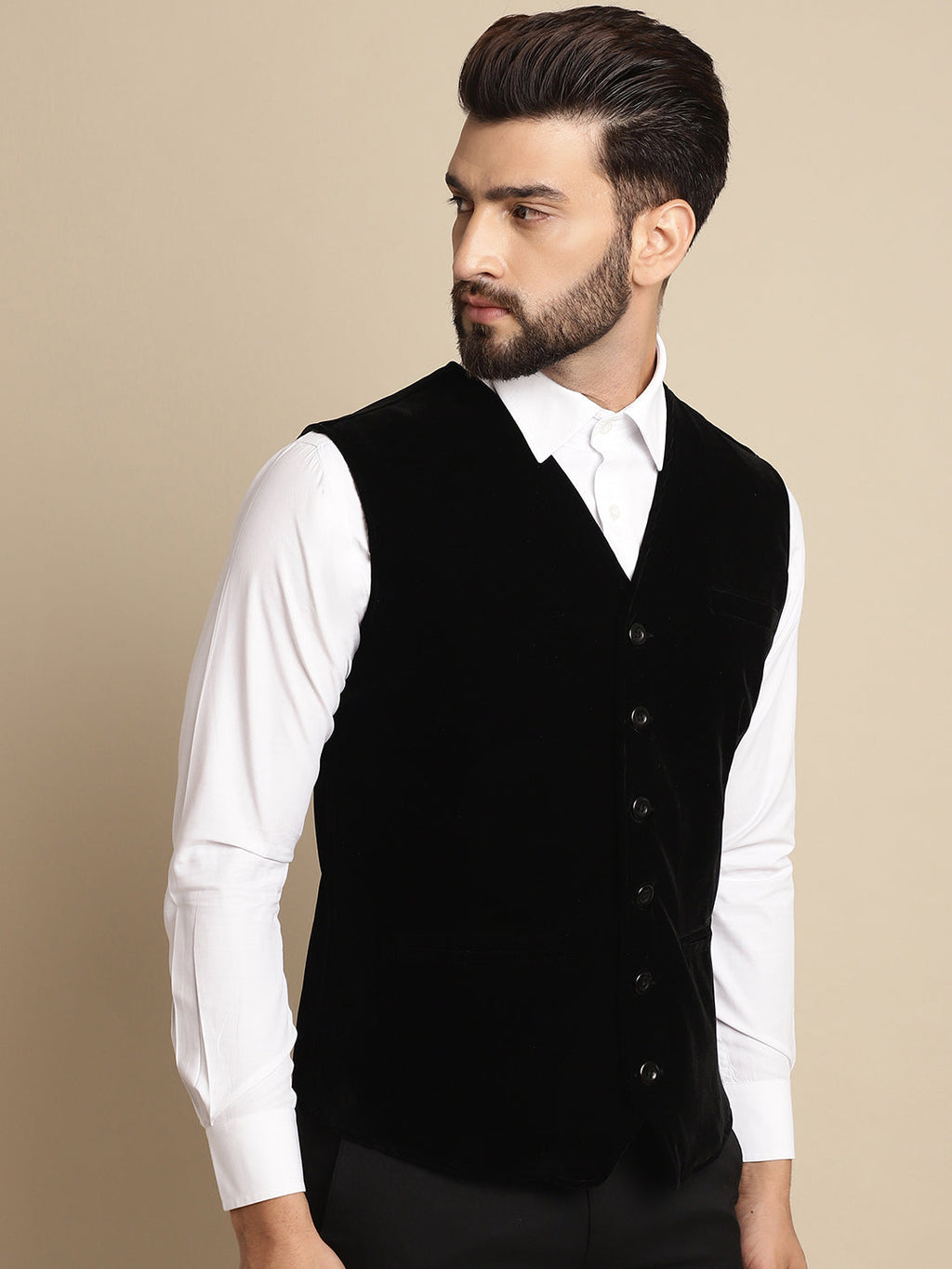 Even Apparels Men's Black Waistcoat with welt pockets | Grocsy
