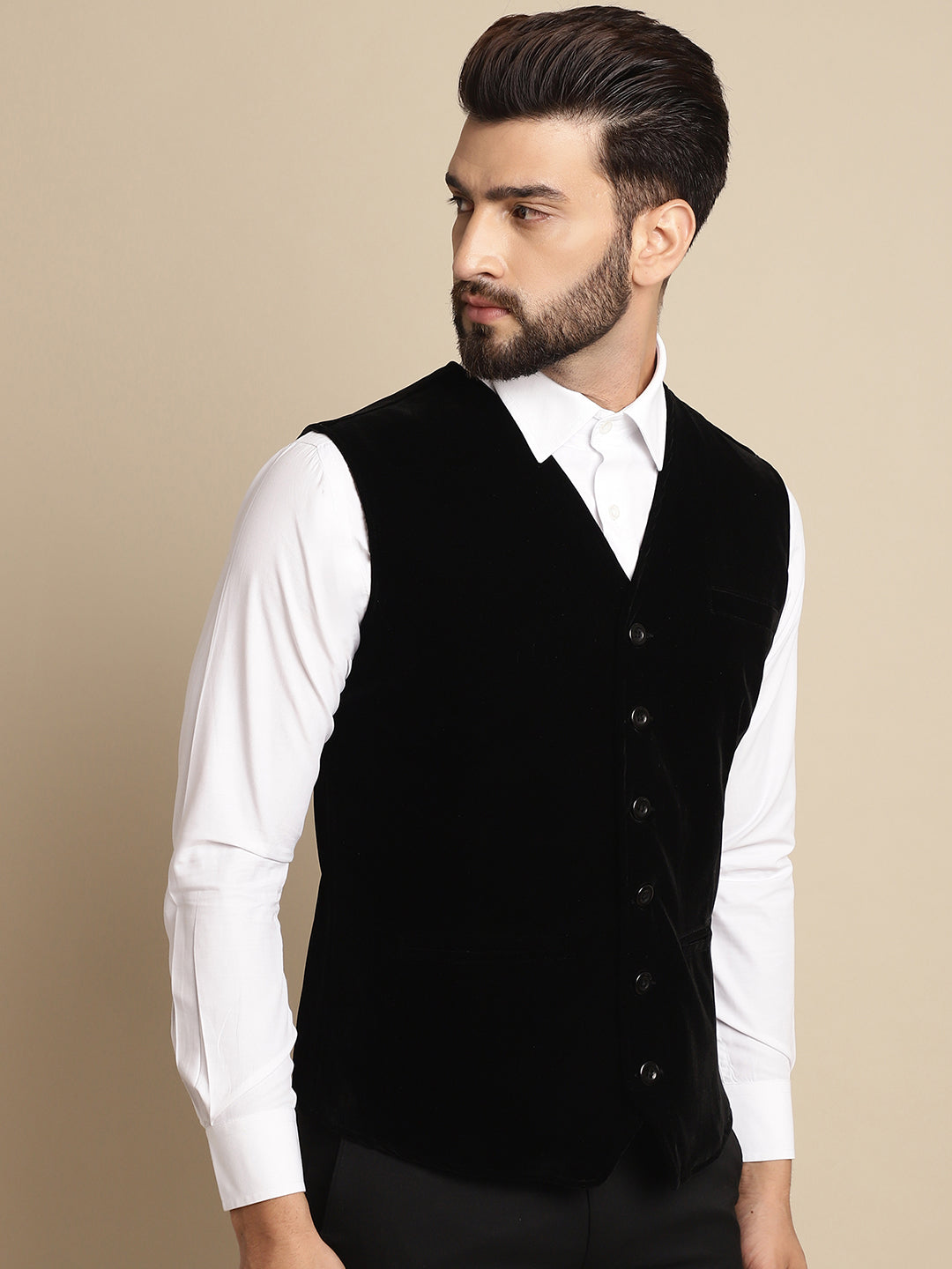 Even Apparels Men's Black Waistcoat with welt pockets | Grocsy