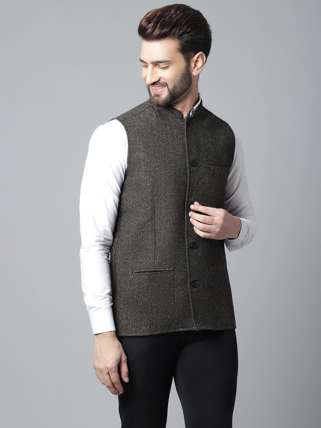 Even Apparels Men's Brown Pure Wool Nehru Jacket | Grocsy