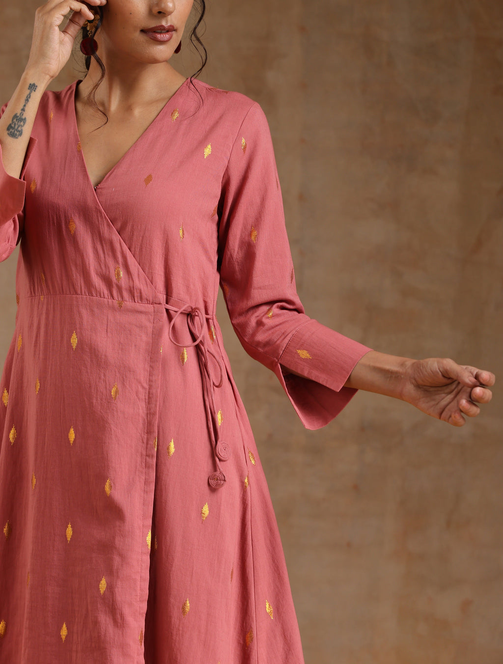 trueBrowns Blush Gold Cotton Angrakha Kurta Set | Grocsy