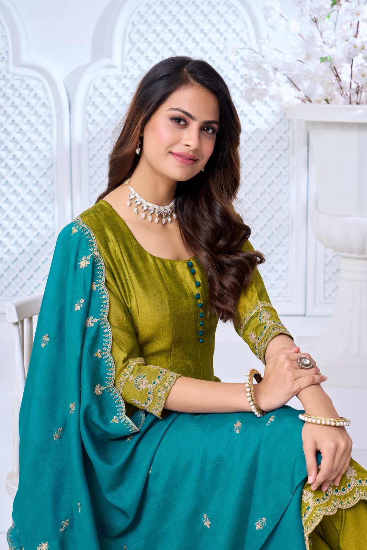 Anaita L Green Anarkali Readymade Suit with Embroidery Work | Grocsy