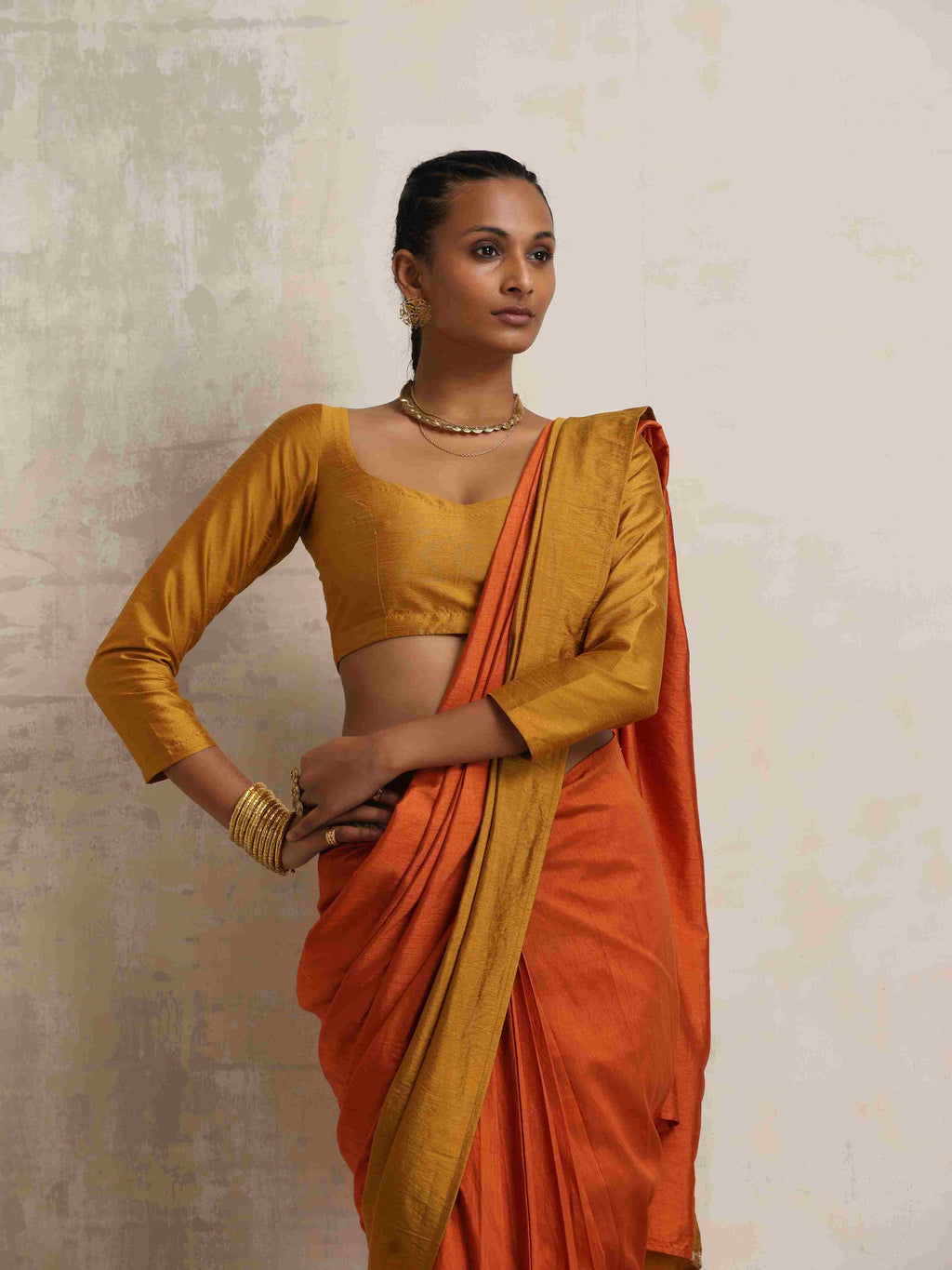 trueBrowns Orange Silk Ready To Wear Saree | Grocsy