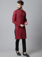 Even Apparels Maroon Solid Kurta With Band Collar | Grocsy