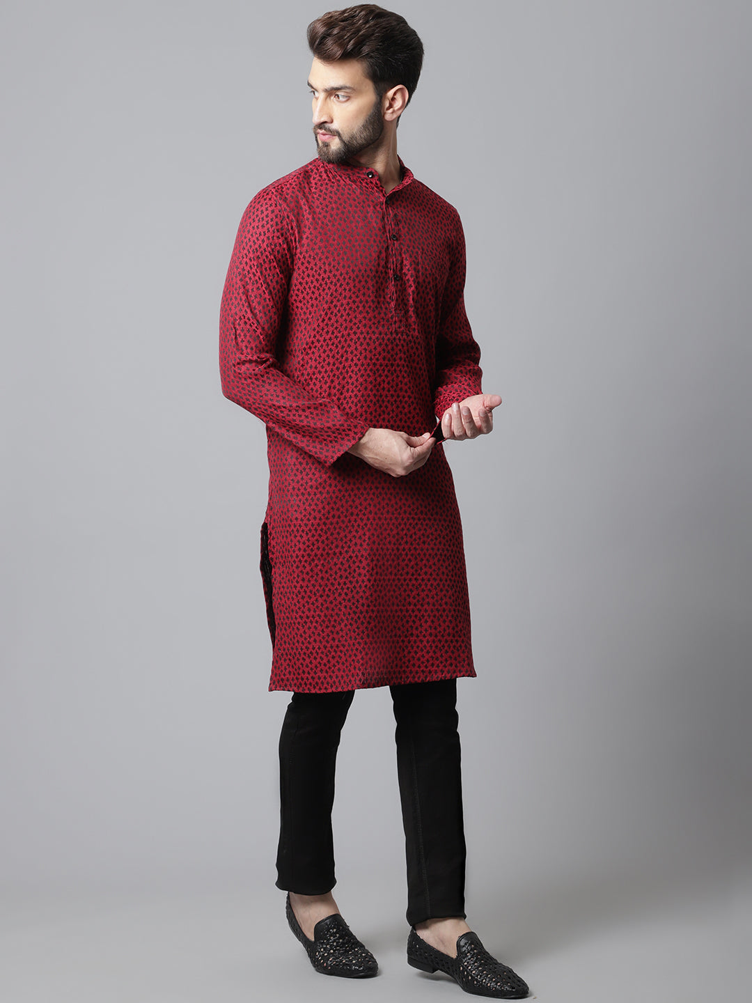 Even Apparels Maroon Solid Kurta With Band Collar | Grocsy