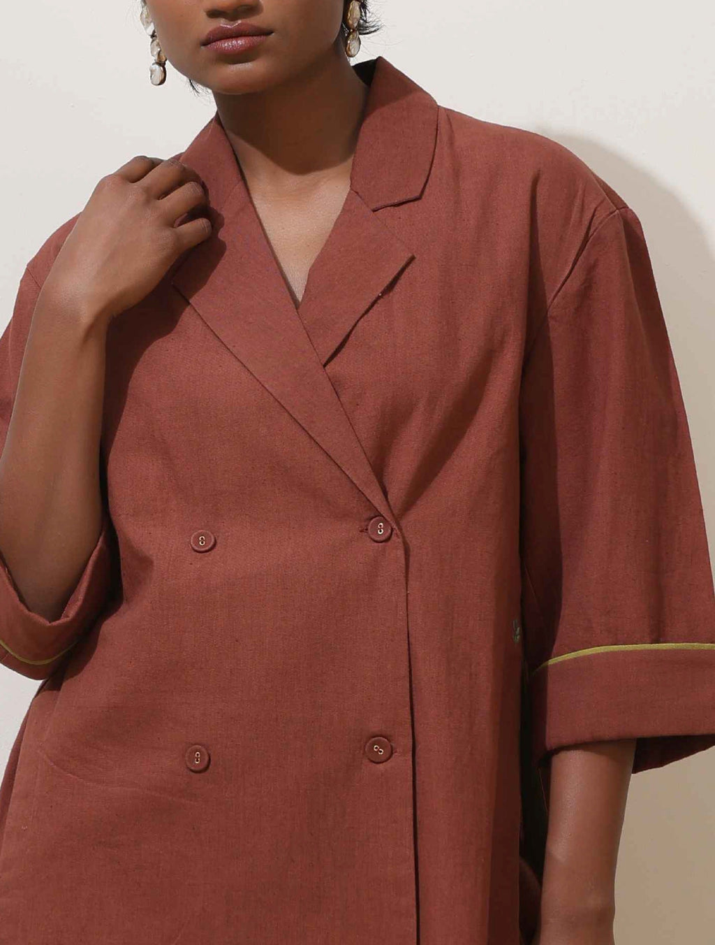 trueBrowns Brown Cotton Linen Co-Ord Set | Grocsy