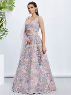House of Panchhi Pink Chiffon Sequins And Thread Embroidery Lehenga Choli & Printed Dupatta | Grocsy