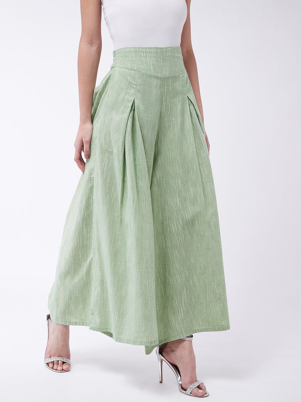 InWeave Women's Green Handloom Palazzo | Grocsy